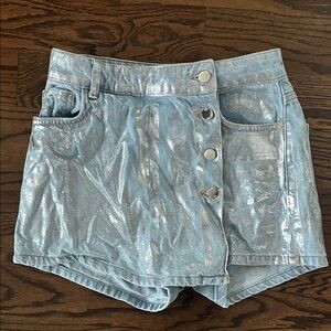 Zara Shiny Silver Button-Up Skort